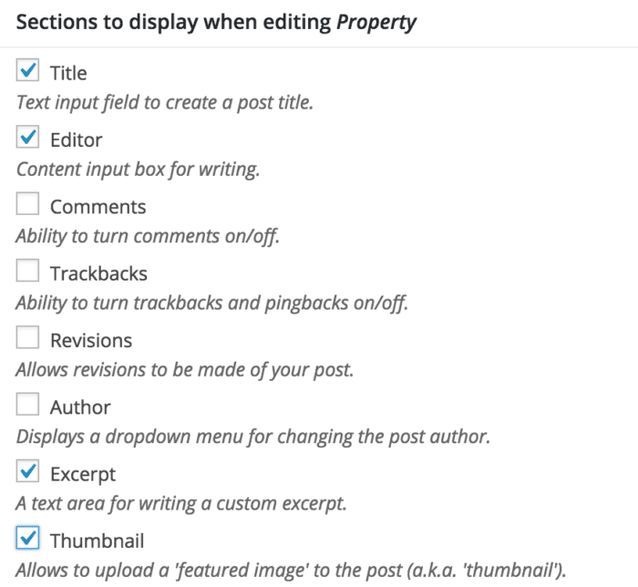 custom post type options