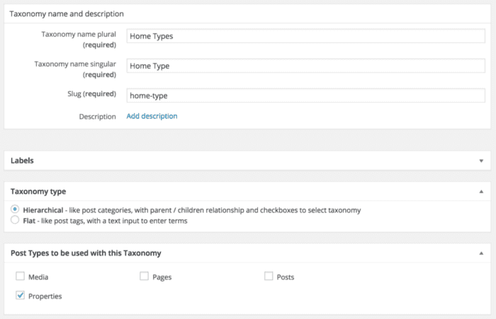 setting up a WordPress taxonomy