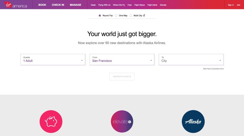 Virgin America website
