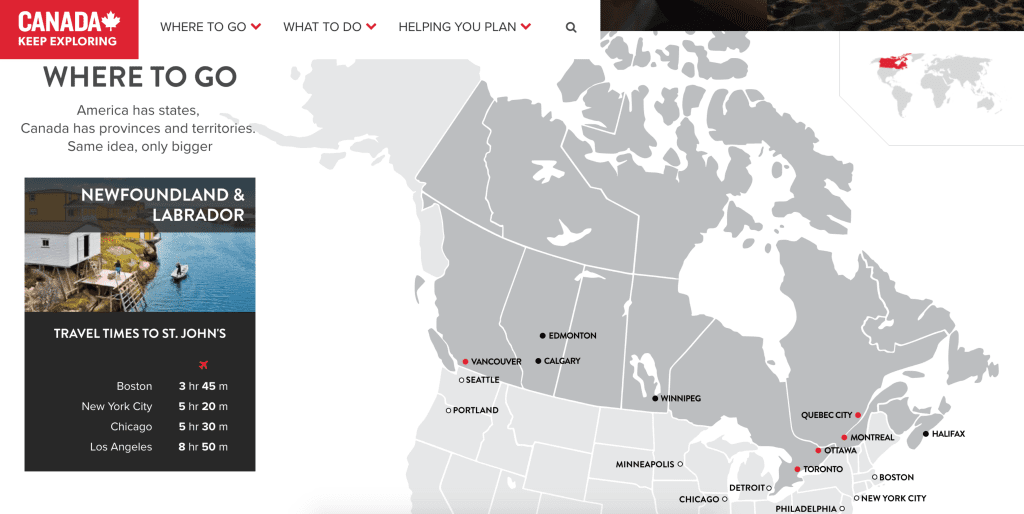 Destination Canada - Tourism Website Ideas