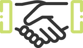 Illustration of two hands shaking, with abstract elements suggesting handles or grips on either side. The design is stylized with bold lines and minimal detail, perfect for conveying collaboration in an SEO strategy or a website audit partnership, all set against a transparent background.