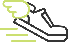 Illustration of a shoe with a wing, symbolizing speed and agility, in a minimalist black and green design. Lines under the shoe suggest motion, indicating fast movement—perfect for those seeking to sprint through their SEO keywords strategy.