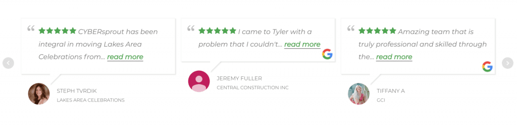 Reviews on a website