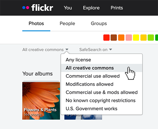 Flickr search Creative Commons filters