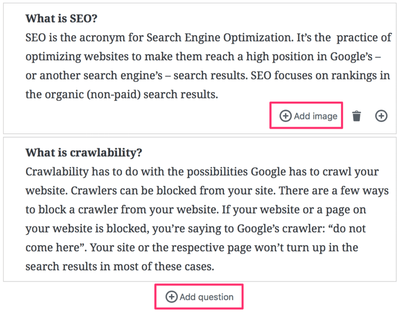 Yoast SEO FAQ block