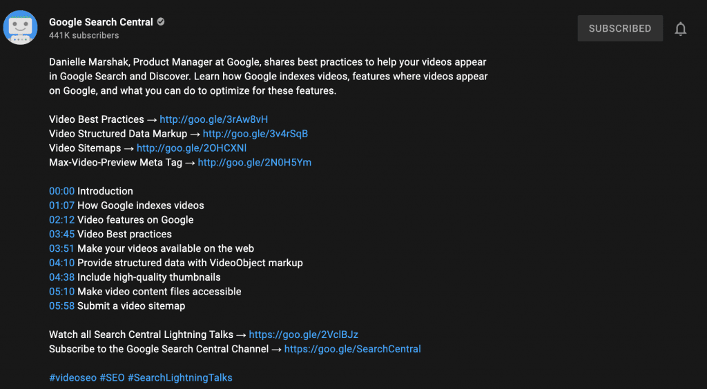Example of a great YouTube video description