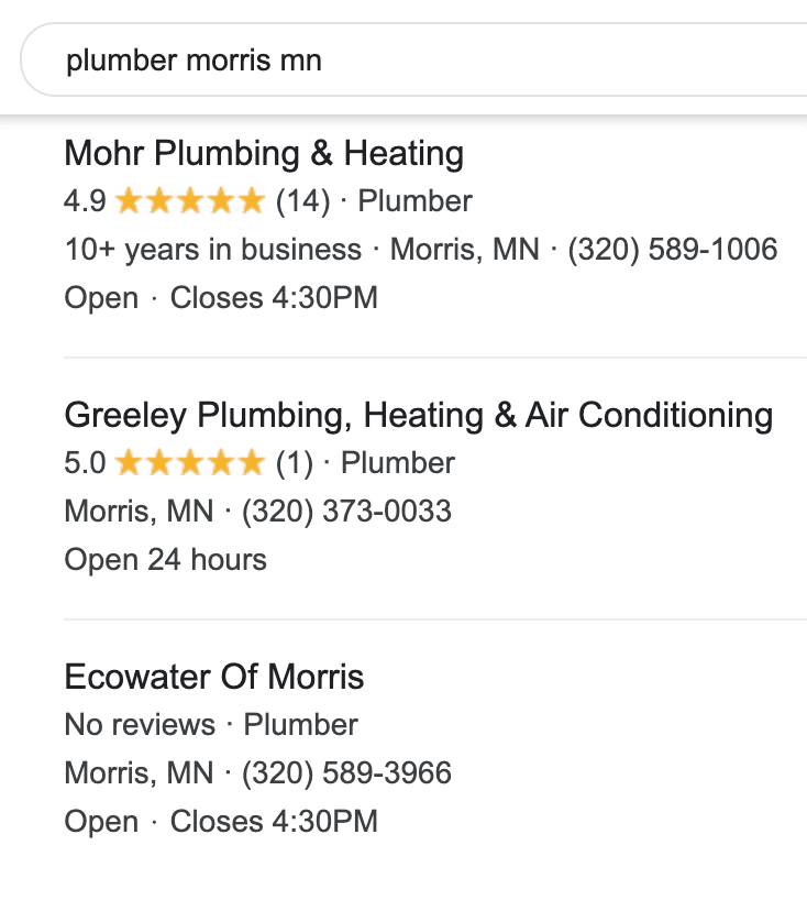 SEO social proof example for Morris MN