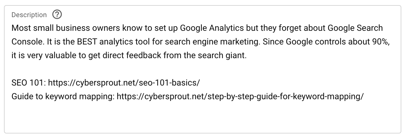 Screen shot of YouTube description field