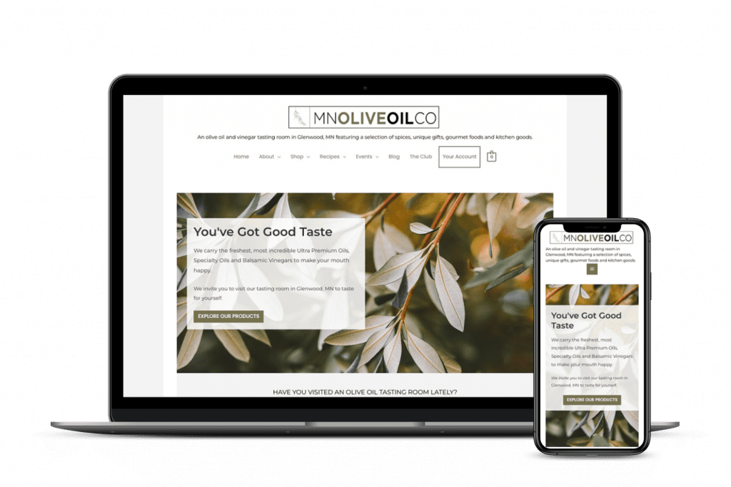 MN Olive Oil Co website on a laptop and smartphone