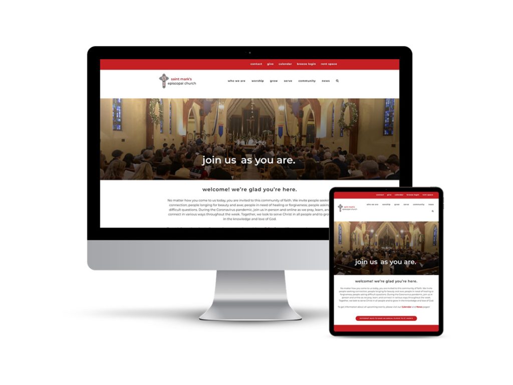 St. Mark's Episcopal Church website on a desktop computer and an ipad