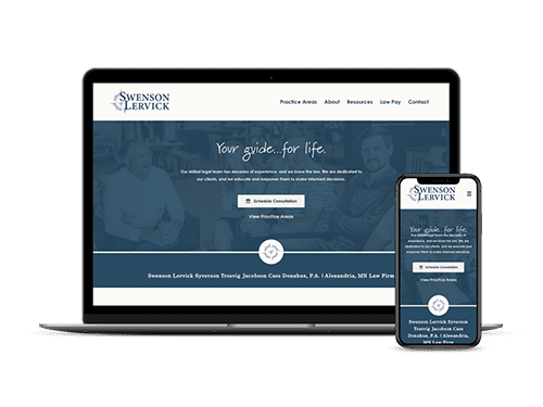 Swenson Lervick website on laptop and phone