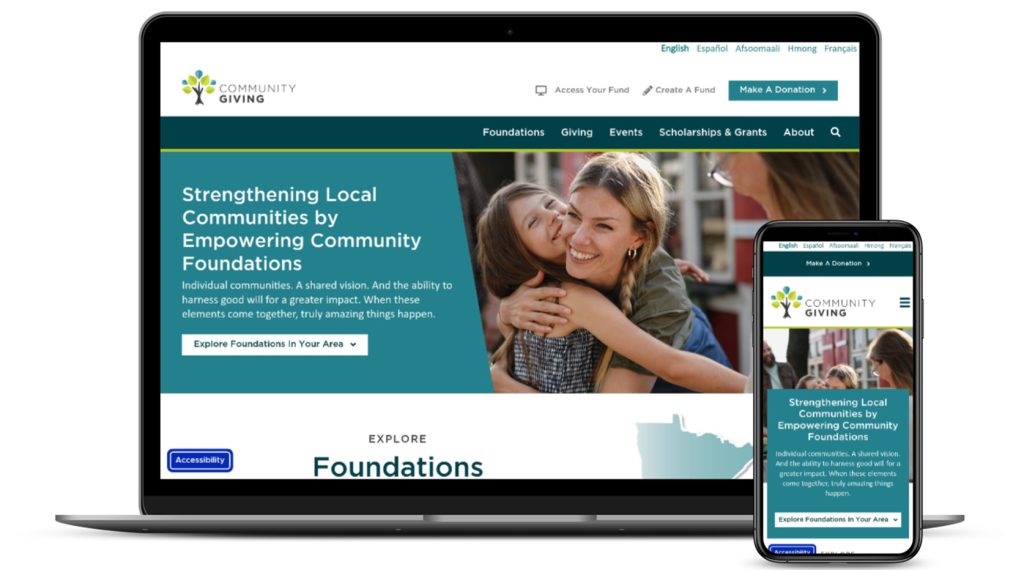 Community Giving website on a laptop and phone