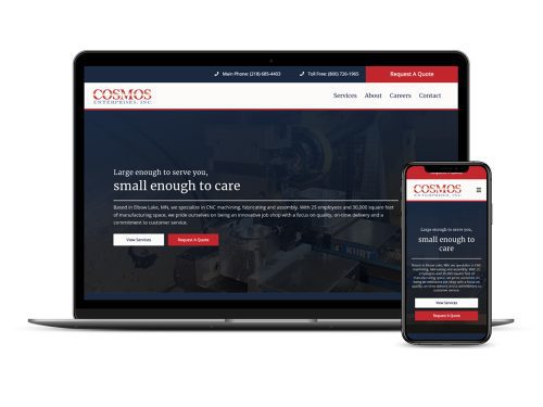 Cosmos Enterprises website on laptop and a phone