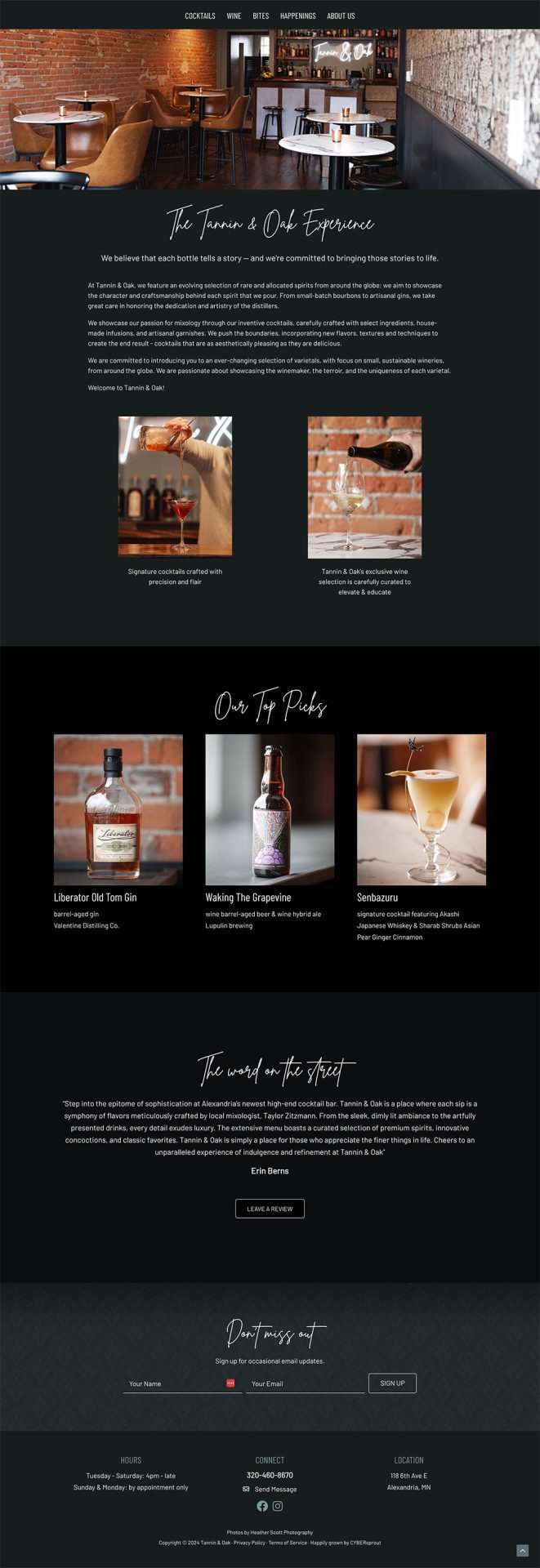 Web Design & Development project for Tannin & Oak - CYBERsprout