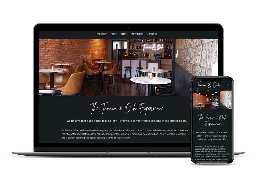 Tannin & Oak website on a laptop and phone