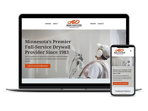 Advanced Drywall website on a laptop and phone