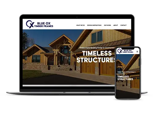 Blue Ox Timber Frames website on a laptop and phone