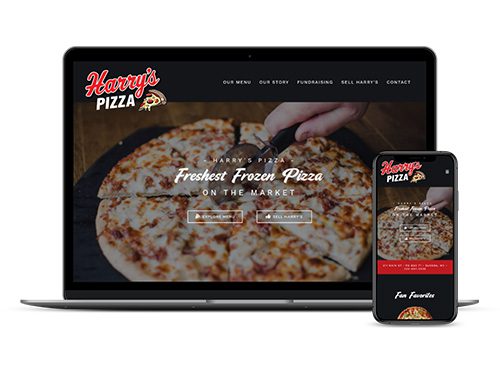 Harry's Pizza website on a laptop and phone
